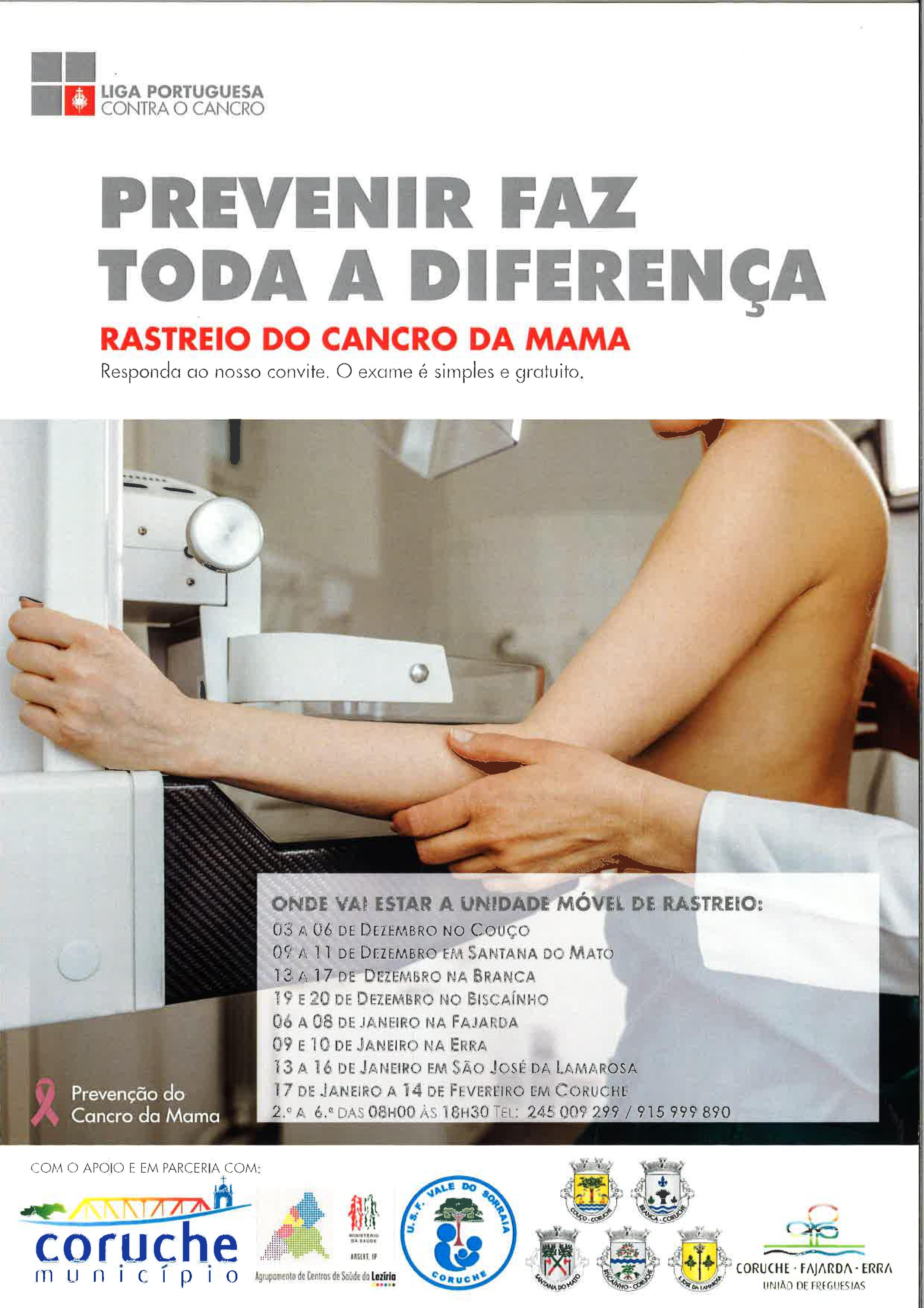 Rastreio do Cancro da Mama na Freguesia – de 13 a 16 de janeiro de 2020